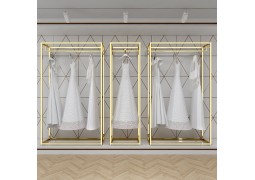 Стійка для весільних і вечірніх суконь 1500×400×2200 мм — глянцеве золото, труба 30×30 мм, полиця ДСП